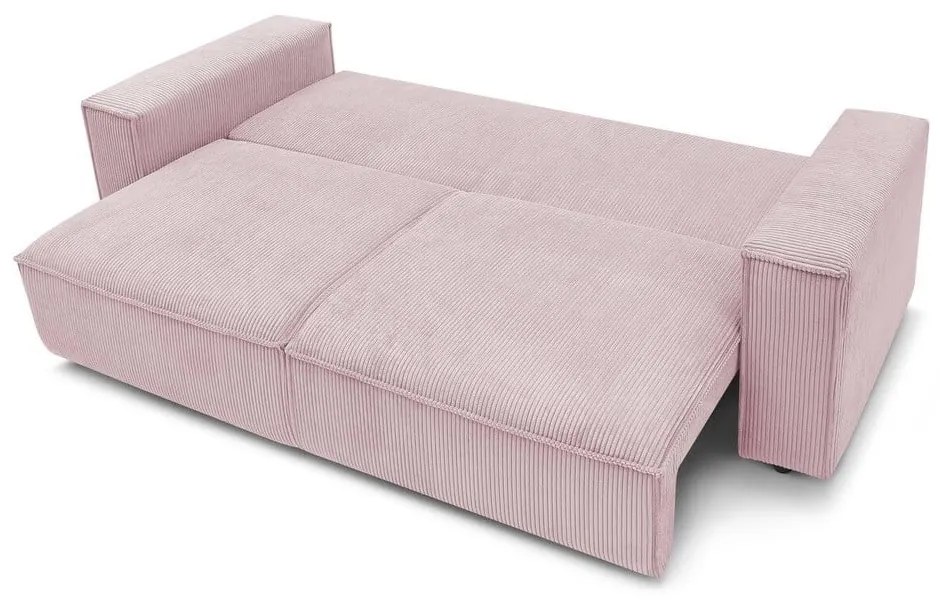 Jasnoróżowa sztruksowa rozkładana sofa 245 cm Nihad – Bobochic Paris