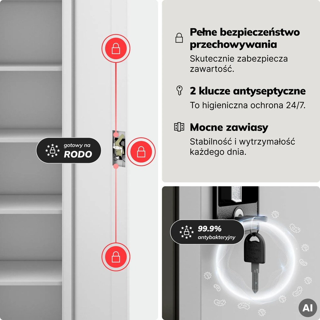 Szafa na akta kartotekowa na klucz szara, 450x1850x600 mm: ALEX D600