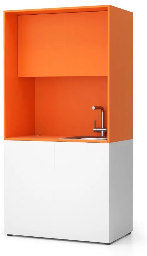 Kuchnia biurowa NIKA ze zlewem i kranem 1000 x 600 x 2000 mm, Pomarańczowy, prawe