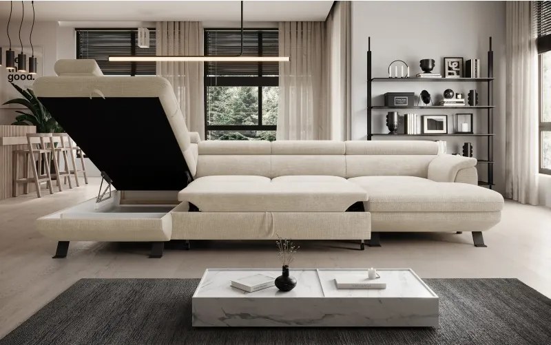 Narożnik RAVEN XL wolnostojący z funkcją spania tkanina Artico 37430 Perłowy WERSAL