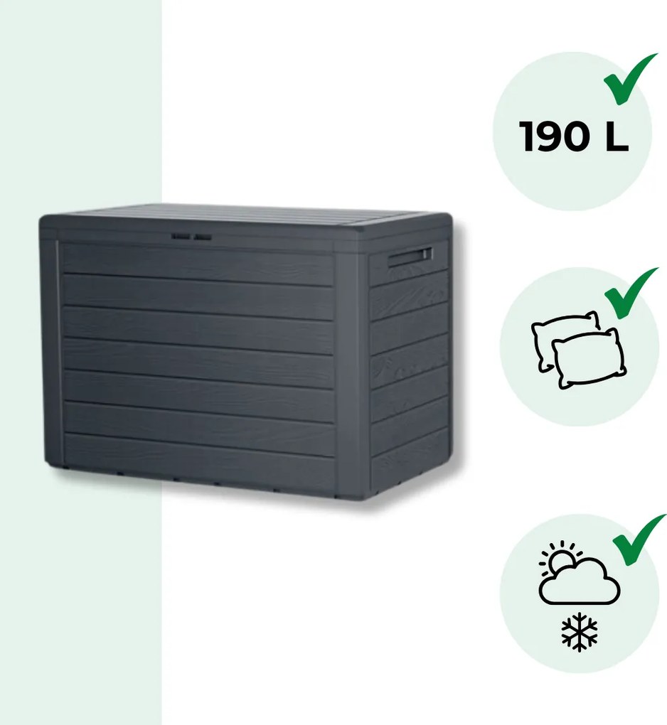 Pojemnik do przechowywania WOODEBOX, 190L,78x44x55cm, antracytowa Prosperplast