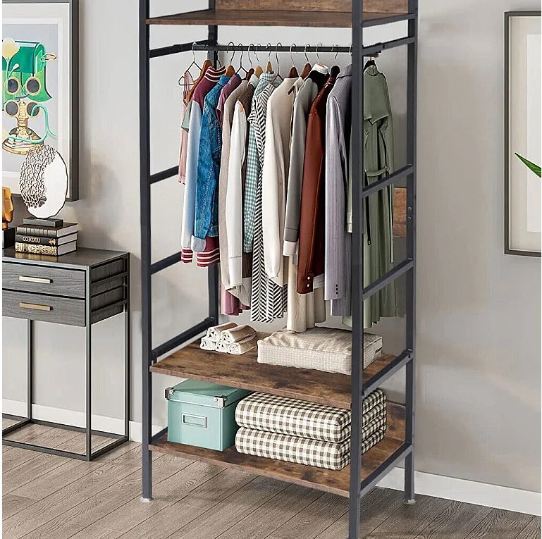 Wieszak na ubrania - Otwarta szafa z metalu i drewna, zdejmowany wieszak na ubrania - 162x60x40cm