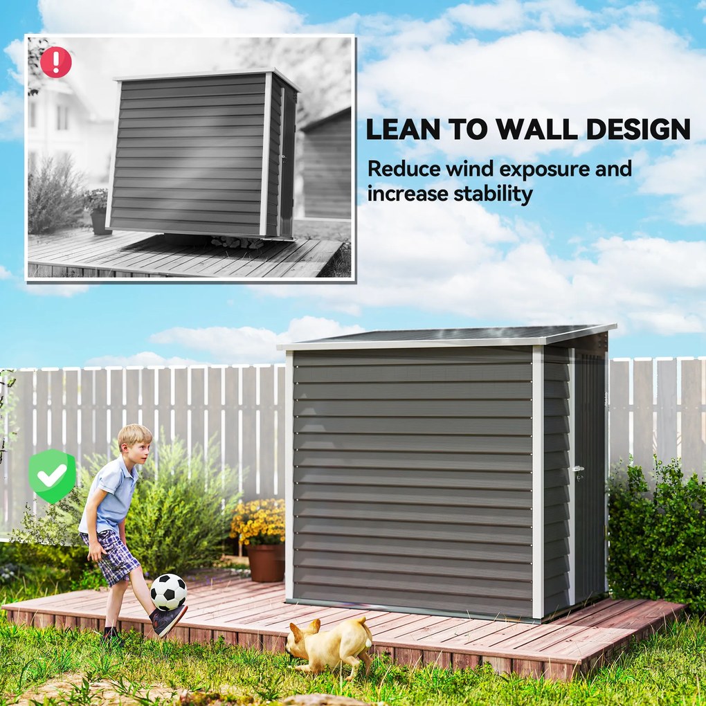 Outsunny Metalowy Schowek Ogrodowy, Stal Ocynkowana, Zamknięcie, Prosta Montaż, 142 x 184 x 165/181 cm, Szary