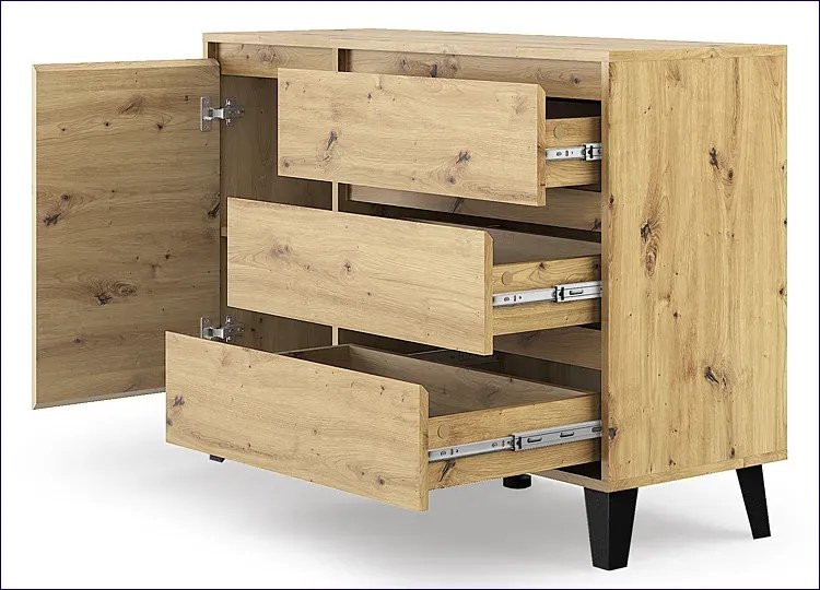 Nowoczesna komoda z szafką i szufladami dąb artisan - Bilgo 3X