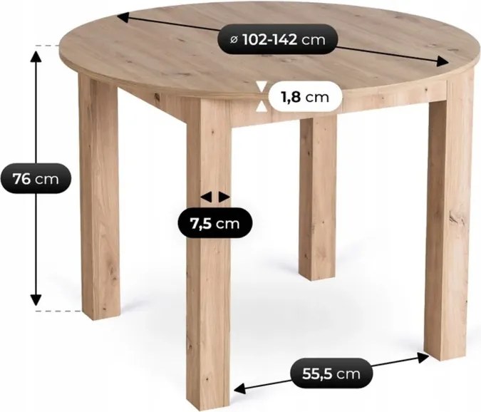 Zestaw Stół Okrągły Rozkładany HARRY 102-142 cm Dąb Artisan i 6 Krzeseł FREDY Szarych
