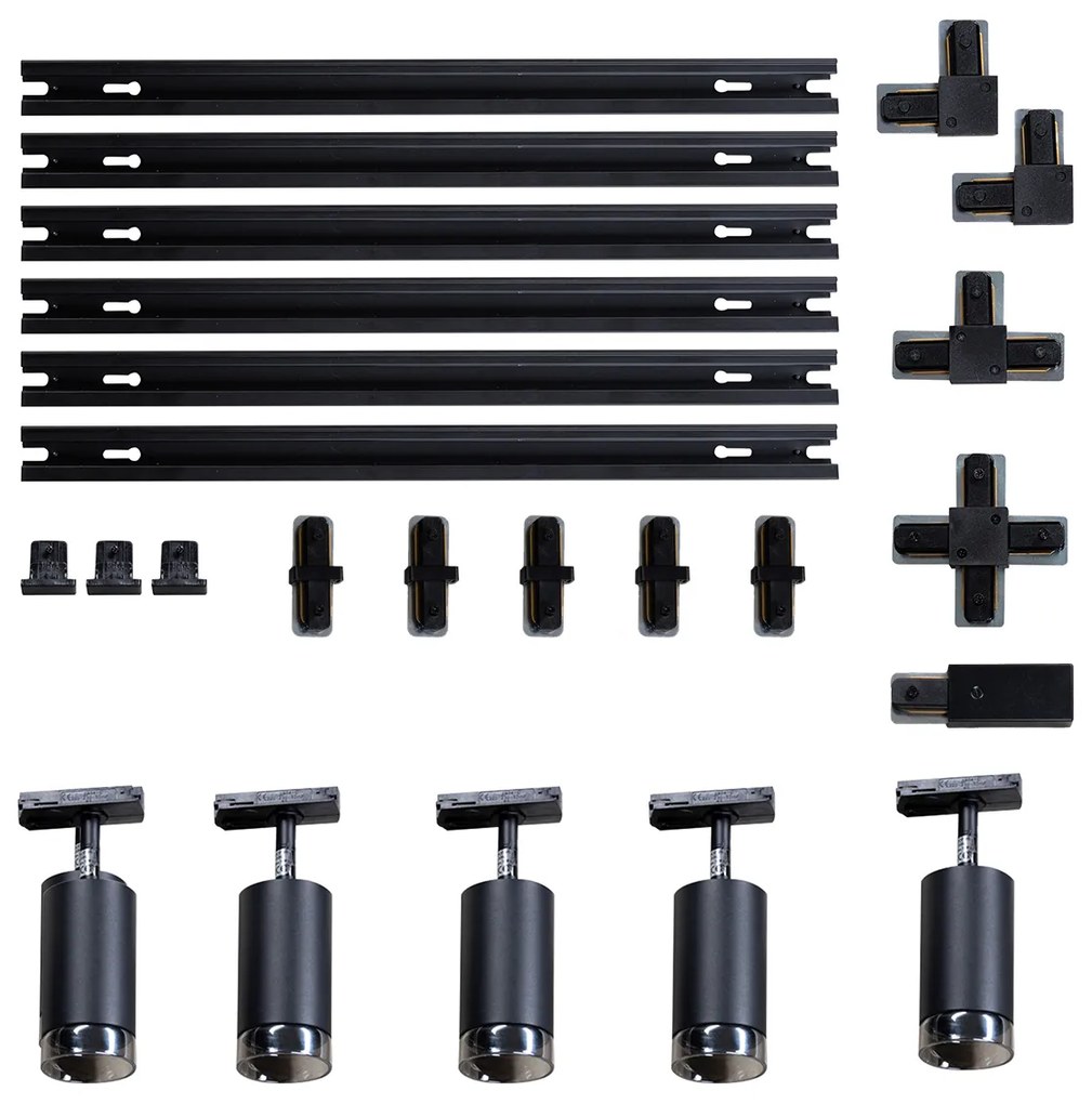 Nowoczesny system oświetlenia szynowego z 5 czarnymi kloszami dymionymi - Iconic Jeana