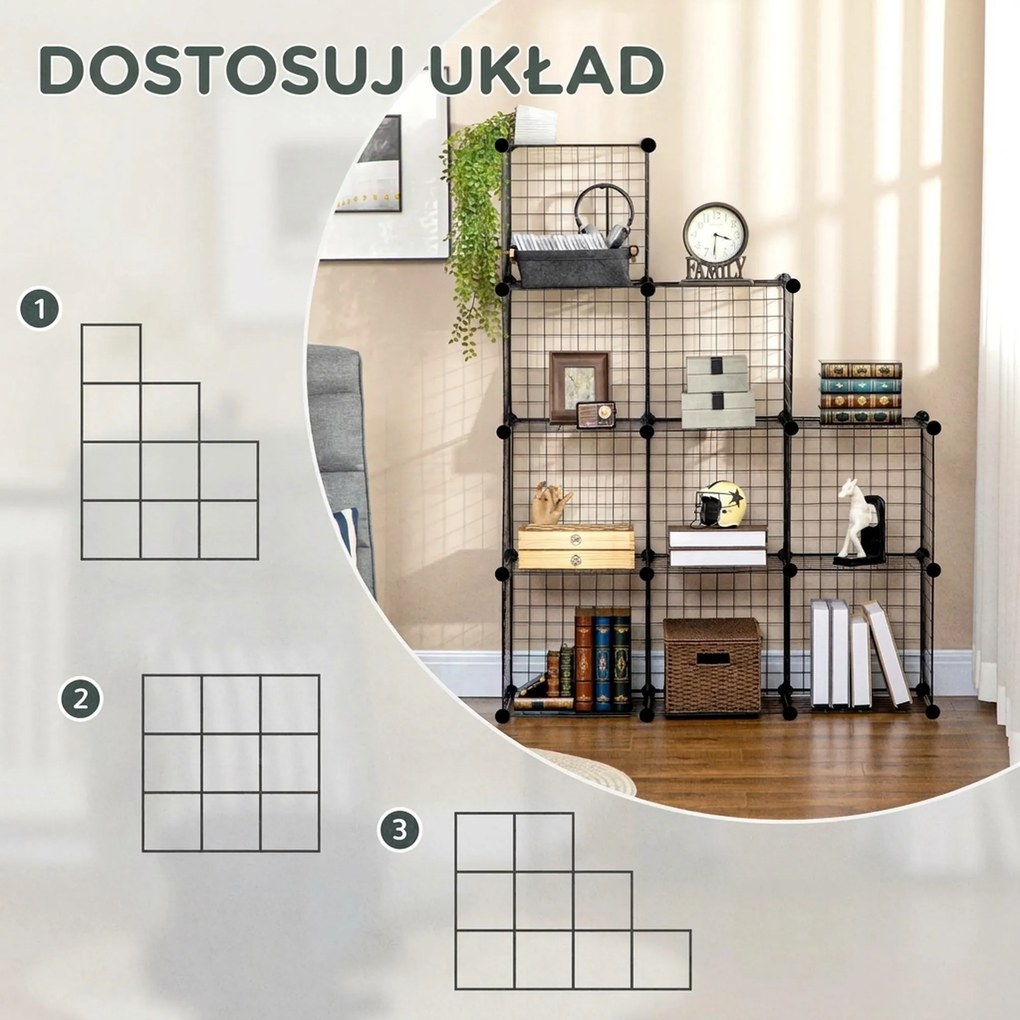 HOMCOM Półka na Buty Modułowa 9 Sześcianów Stal Czarny 35x35x35cm na Sześcian | Aosom PL