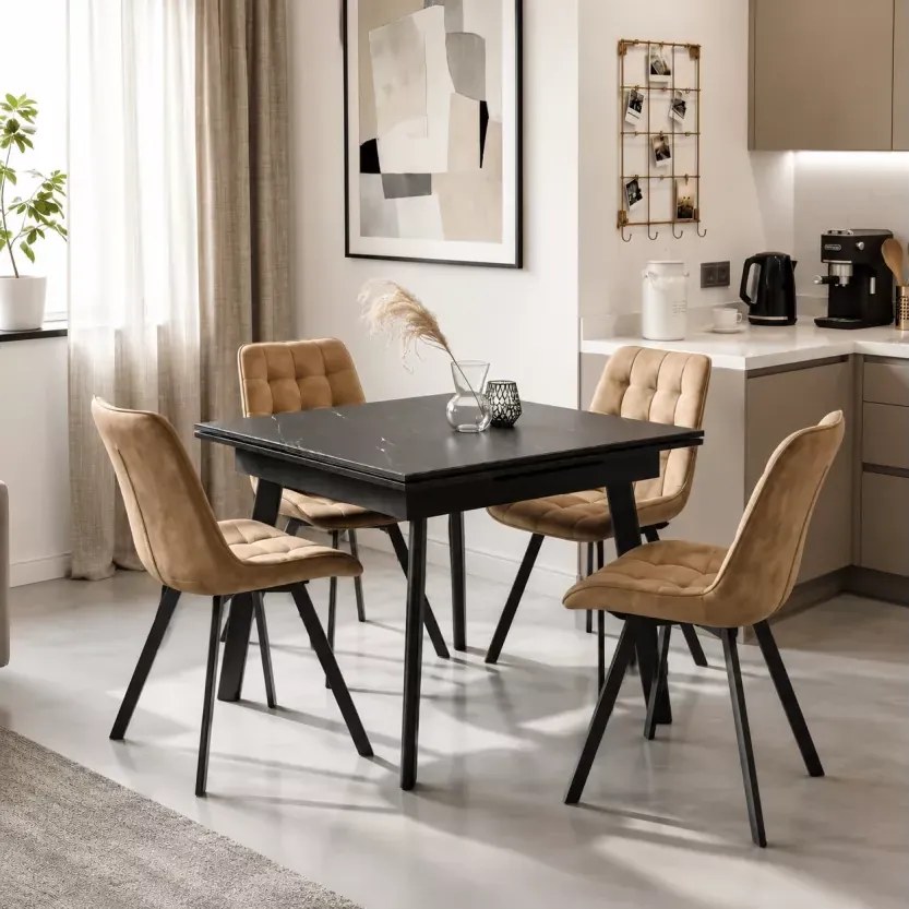 Stół ceramiczny rozkładany Hadson 90–150 cm czarny metal nowoczesny loftowy stół do jadalni