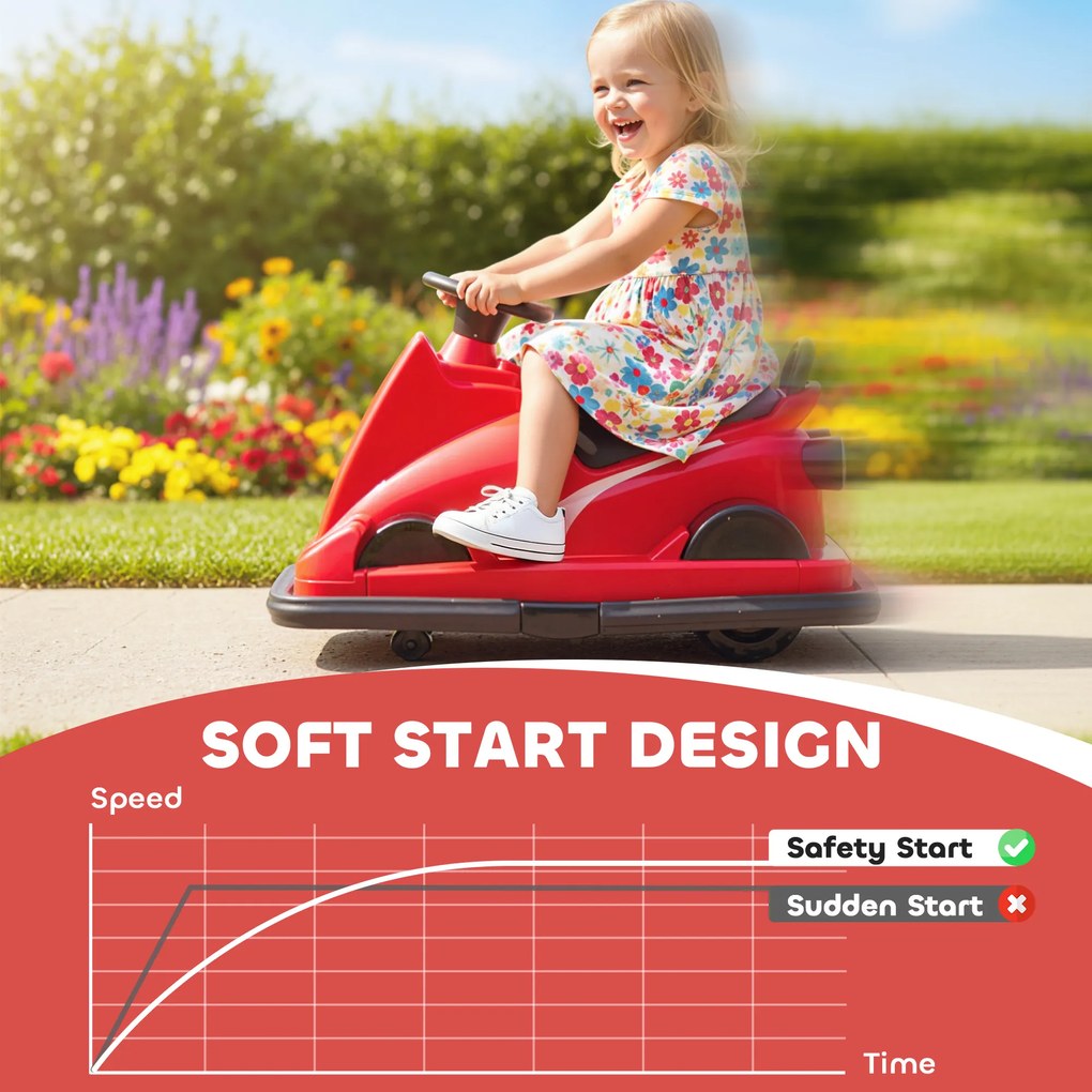 AIYAPLAY Autko zderzakowe dla dzieci, obracalne o 360 stopni, kierownica, światła LED, funkcja muzyczna, 3-8 lat, czerwony