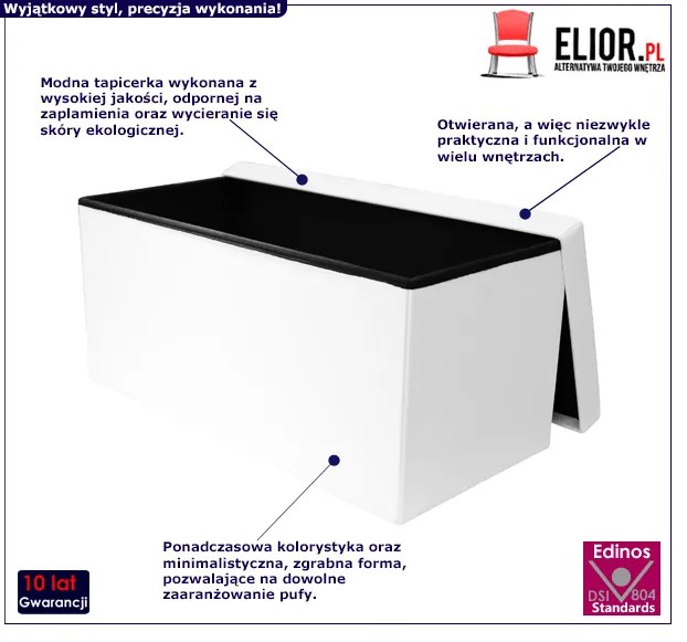 Biała pufa otwierana ekoskóra C5-D39