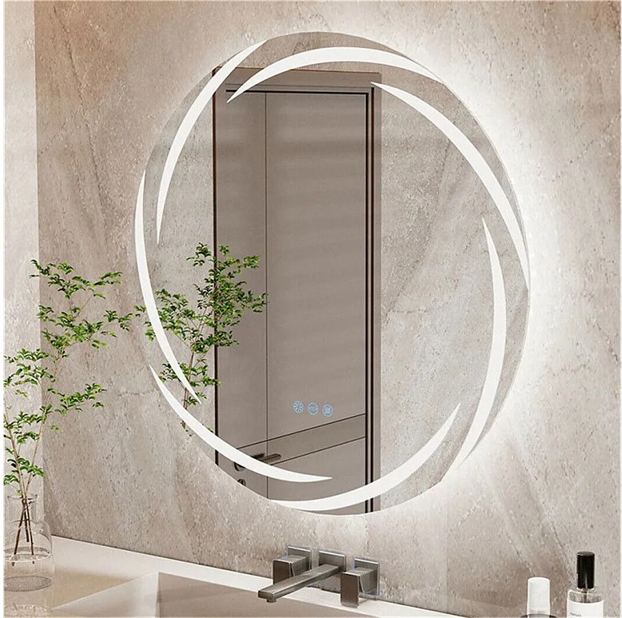 Lustro łazienkowe ścienne, lustro z podłączeniem LED, lustro podświetlane i przeciwmgielne, lustro toaletowe z 3 ekranami dotykowymi, 80x80cm