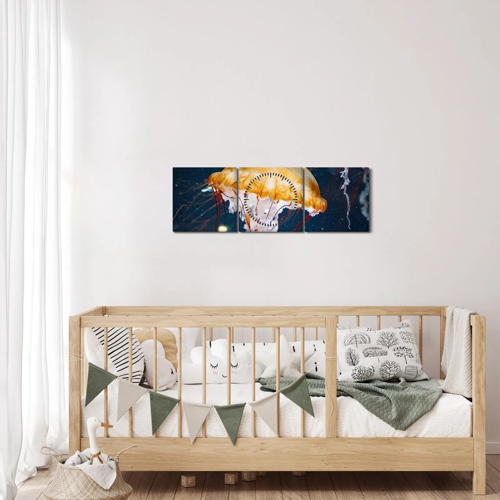 Obraz meduzy (z zegarem) (90x30 cm)