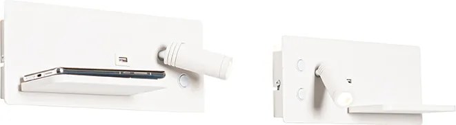 Zestaw 2 lamp ściennych białych z LED z USB i ładowarką indukcyjną - Riza