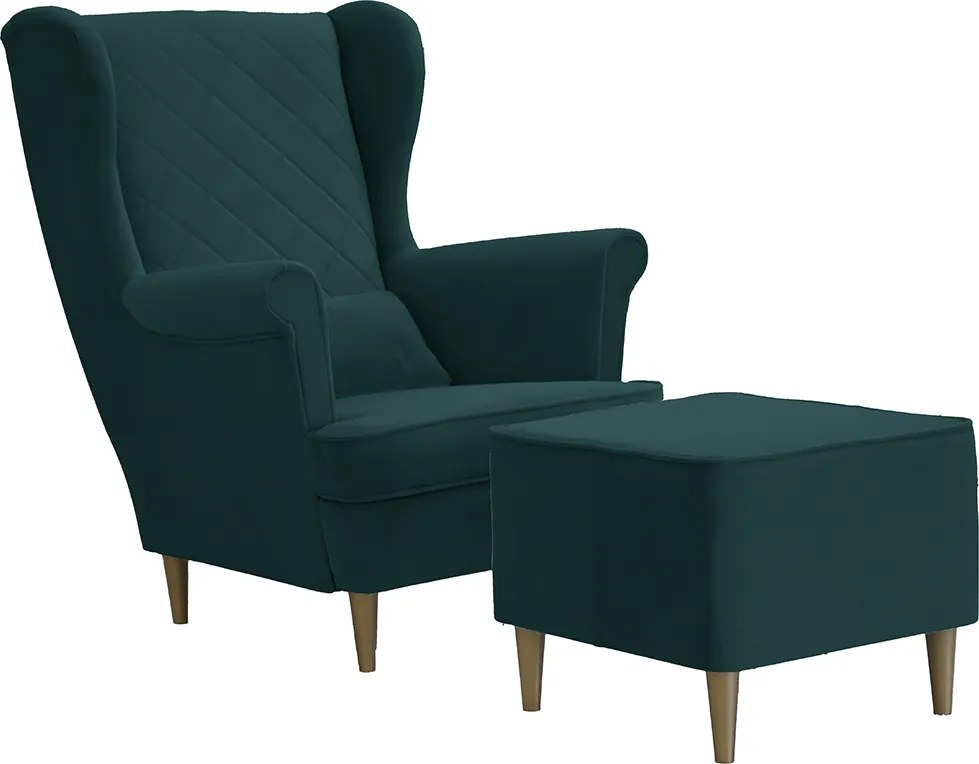 Fotel uszak skandynawski z podnóżkiem CLEO Turkusowy