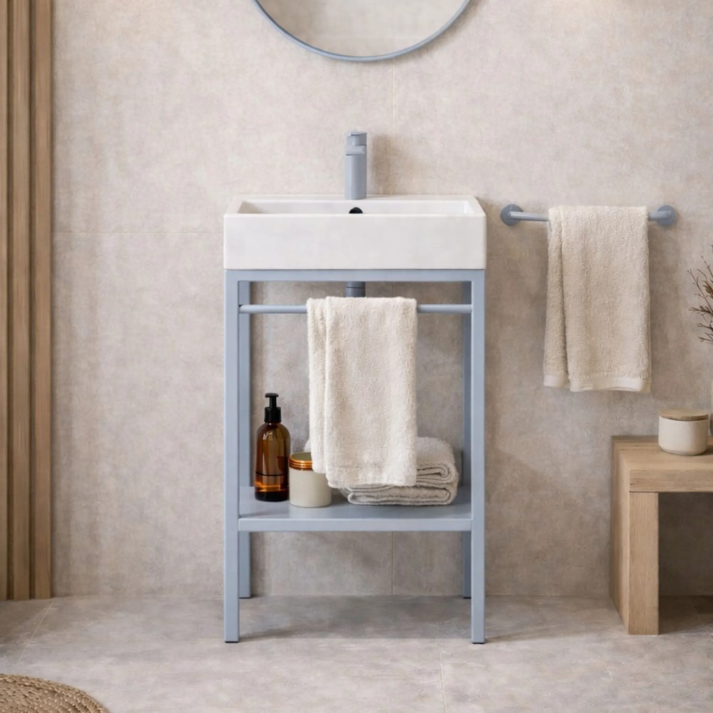 Zestaw umywalka z konglomeratu NAVI 60 x 45 cm + stojąca konsola NAVI Step | Różne kolory | Różne rozmiary : Kolor - Niebieski, Otwór na baterię - Dwa otwory, Rozmiar - 100 x 45 cm