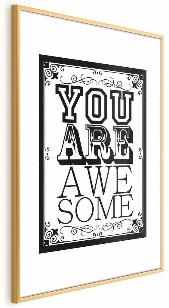 Plakat You are awesome 29,7x42 cm z ramą złotą z marginesem ARTGEIST B