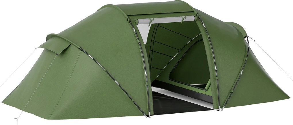 Outsunny Namiot tunelowy dla 4–6 osób, namiot kempingowy z drzwiami, mata podłogowa, wodoodporny 2000 mm, Zielony | Aosom PL