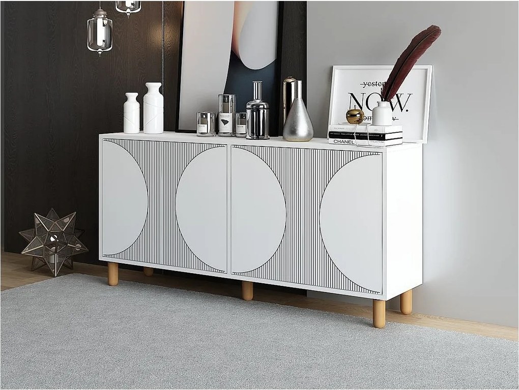 Komoda – 150 cm x 73 cm x 36 cm – Biała – Płyta wiórowa