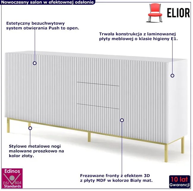 Biała komoda glamour z lamelami E1-E72