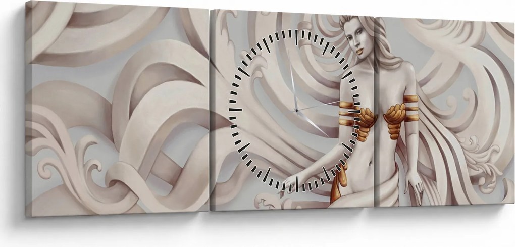 Obraz bogini z motywem kwiatowym (z zegarem) (90x30 cm)