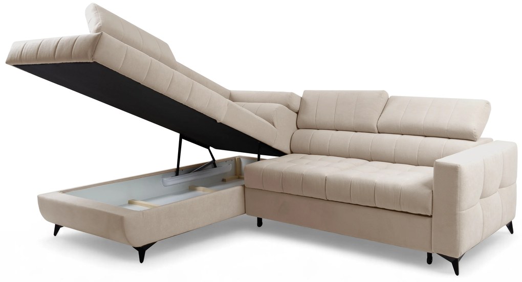 Narożnik Nardo L z funkcją spania lewostronny - beżowy plusz Pretty 03