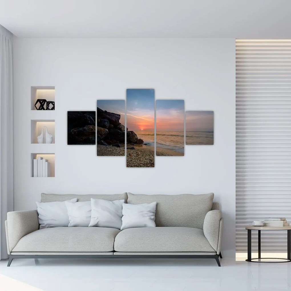 Obraz zachodu słońca na plaży (125x70 cm)
