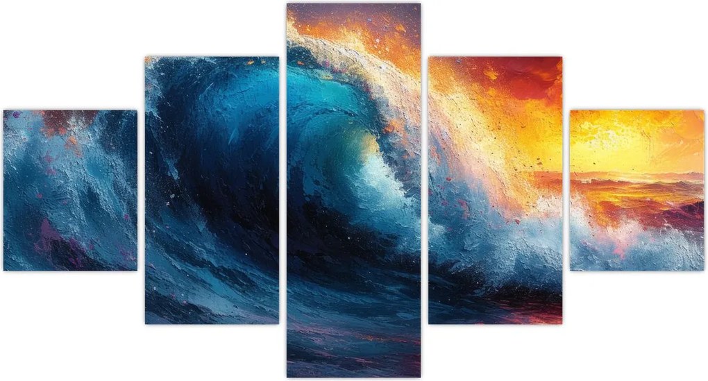 Obraz - Fala o zachodzie słońca (125x70 cm)