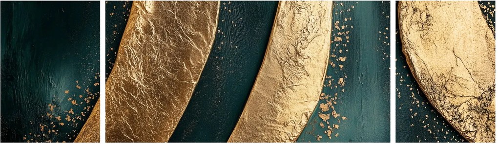 Obraz - Zielona abstrakcja ze złotem I. (170x50 cm)