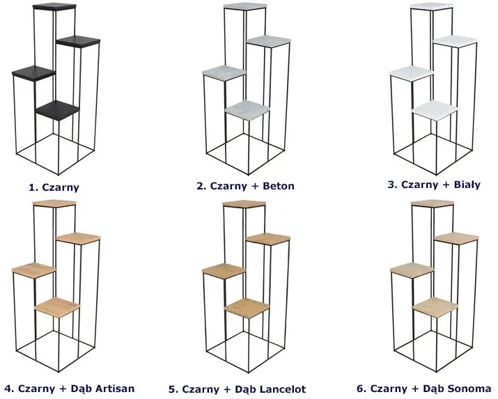 Stojak na kwiaty w stylu loft czarny + dąb artisan - Roslon 4X