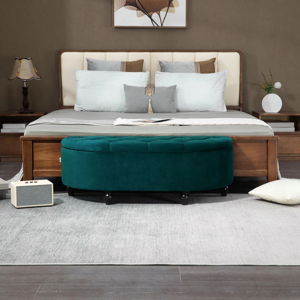 HOMCOM Stołek z miejscem do przechowywania, 2-w-1, wyściełany, z pokryciem z aksamitu, hydrauliczne amortyzatory, 120 x 46 x 42 cm, Niebieski