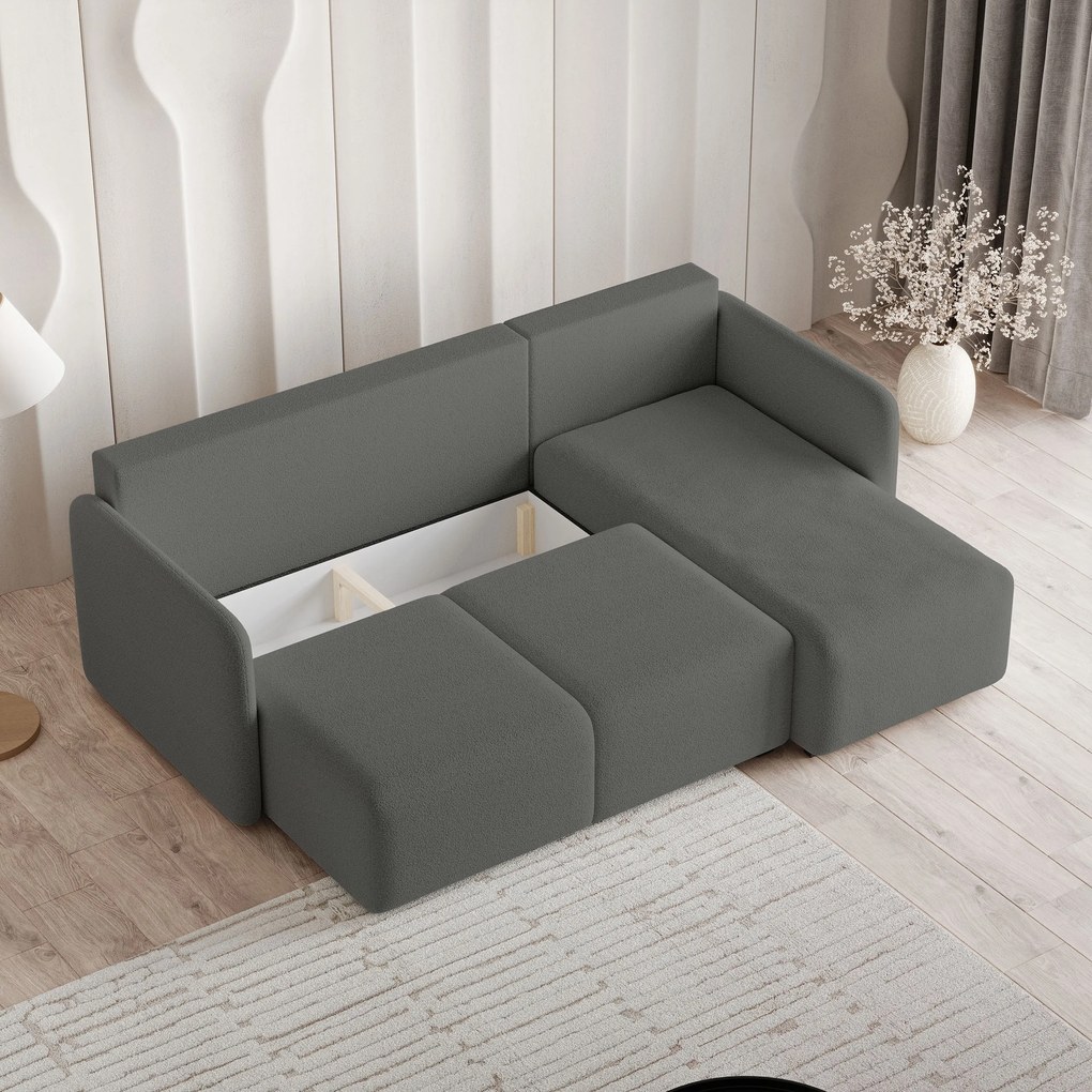 Masseno Narożnik SUVINO z funkcją spania i pojemnikiem na pościel Narozniki L, Rozkładana sofa - Szary, QUELLE 92