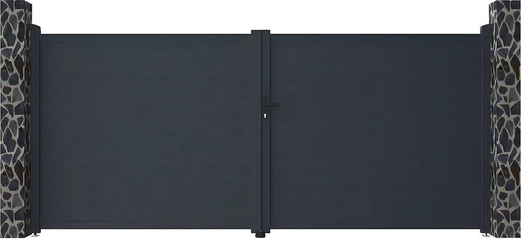 Brama wjazdowa rozwierna NAZARIO, pełna, z aluminium w kolorze antracytowym – 392 × 173 cm (szer. × wys.)