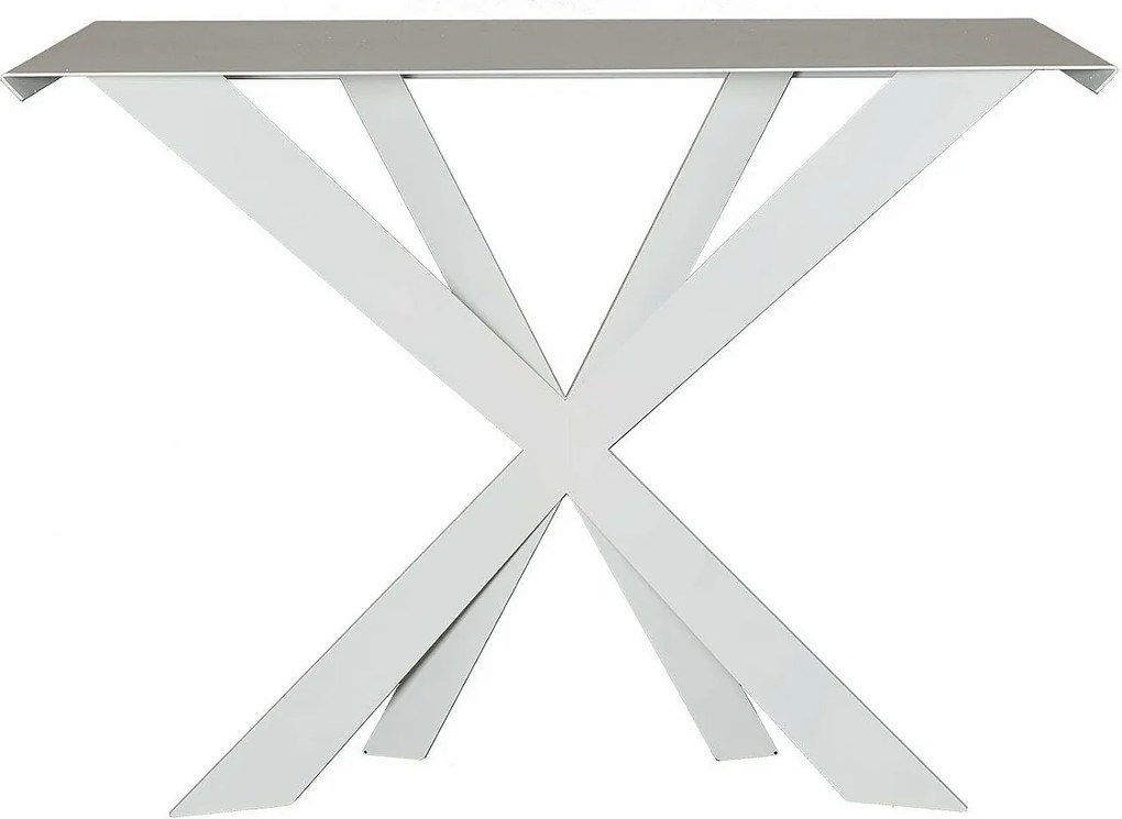 Konsola Exsodus Zeus 110x35x85 cm z białego żelaza, geometryczny perforowany wzór, nowoczesny styl, made in Italy