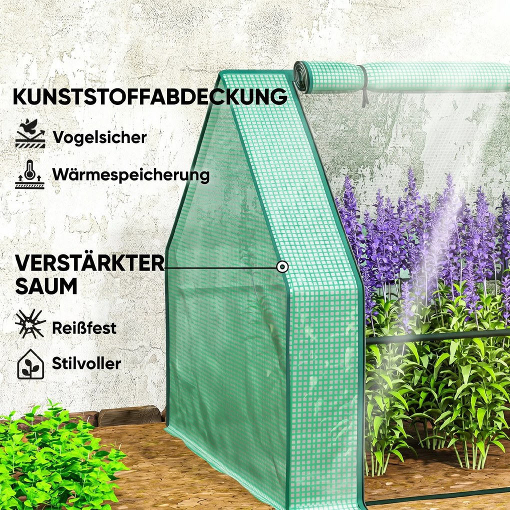 Outsunny Szklarnia z zamkiem błyskawicznym, mrozoodporna szklarnia foliowa ze stali 360 x 90 x 90 cm Zielona | Aosom PL