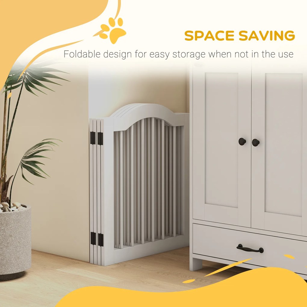 PawHut Składana bramka dla psów 4 panele zabezpieczające do schodów korytarzy i drzwi biała MDF drewno | Aosom PL