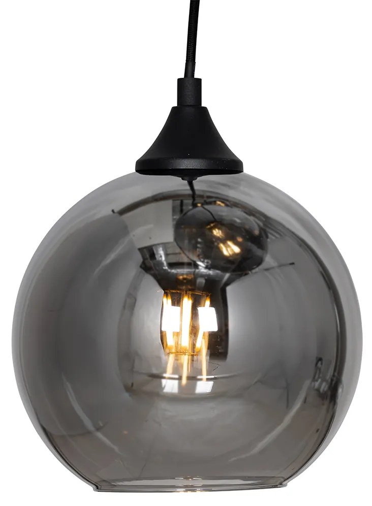 Lampa wisząca w stylu art deco czarna z przydymionym szkłem okrągła 7-światłowa - Sandra ArtDeco Oswietlenie wewnetrzne