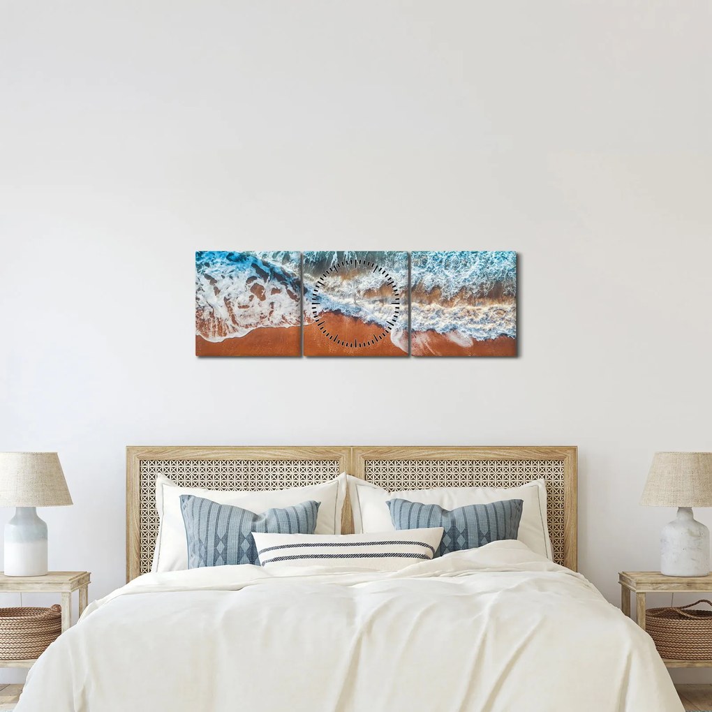 Obraz plaży morskiej (z zegarem) (90x30 cm)