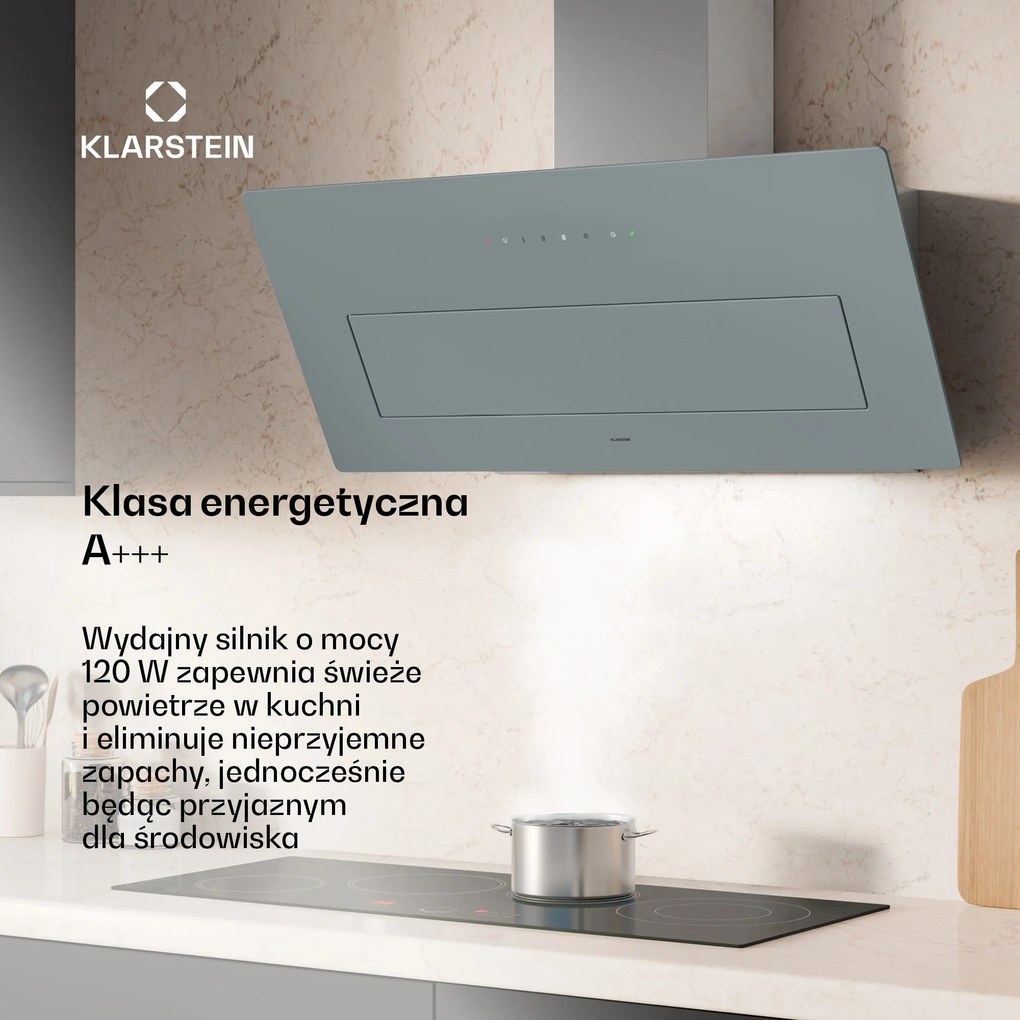 Klarstein SleekAir 90cm 717m³/h Okap Przyścienny Skośny Szary