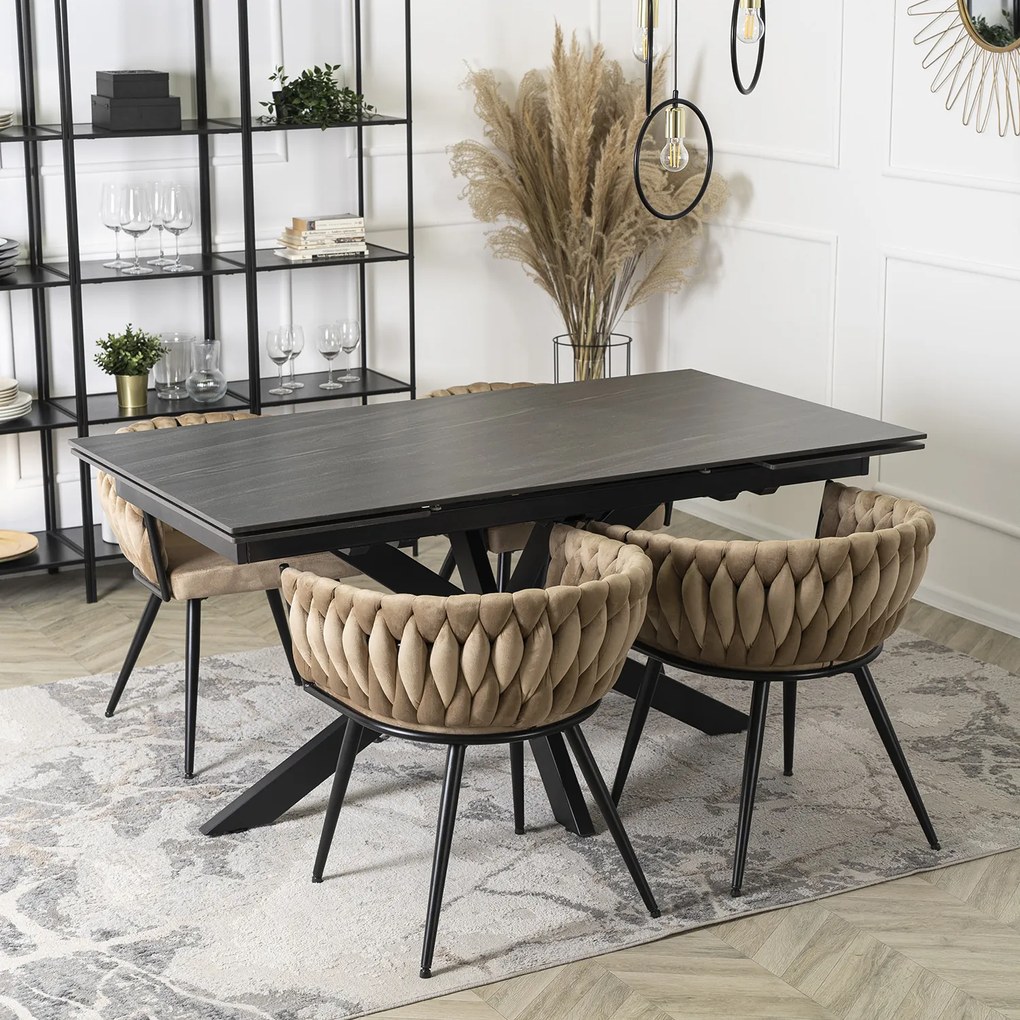 Stół Prostokątny Rozkładany BRUNO 160-240 cm Ceramiczny Czarny do Salonu Nowoczesny Loft