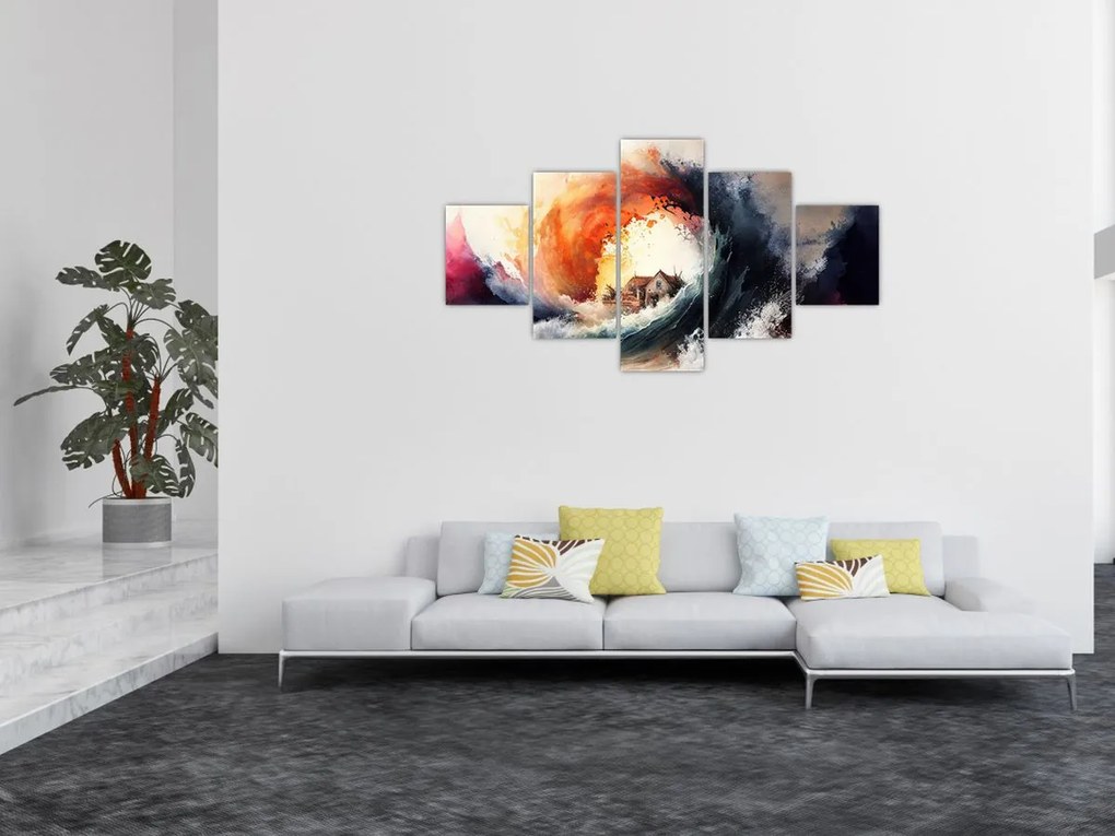 Obraz - W wirze powodzi, akwarela (125x70 cm)