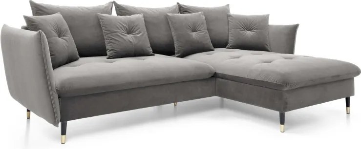 Narożnik GLAM Prawostronny z funkcją spania, zestaw z poduszkami wolnostojący tkanina RIVIERA 91 Szary DOMO HOME