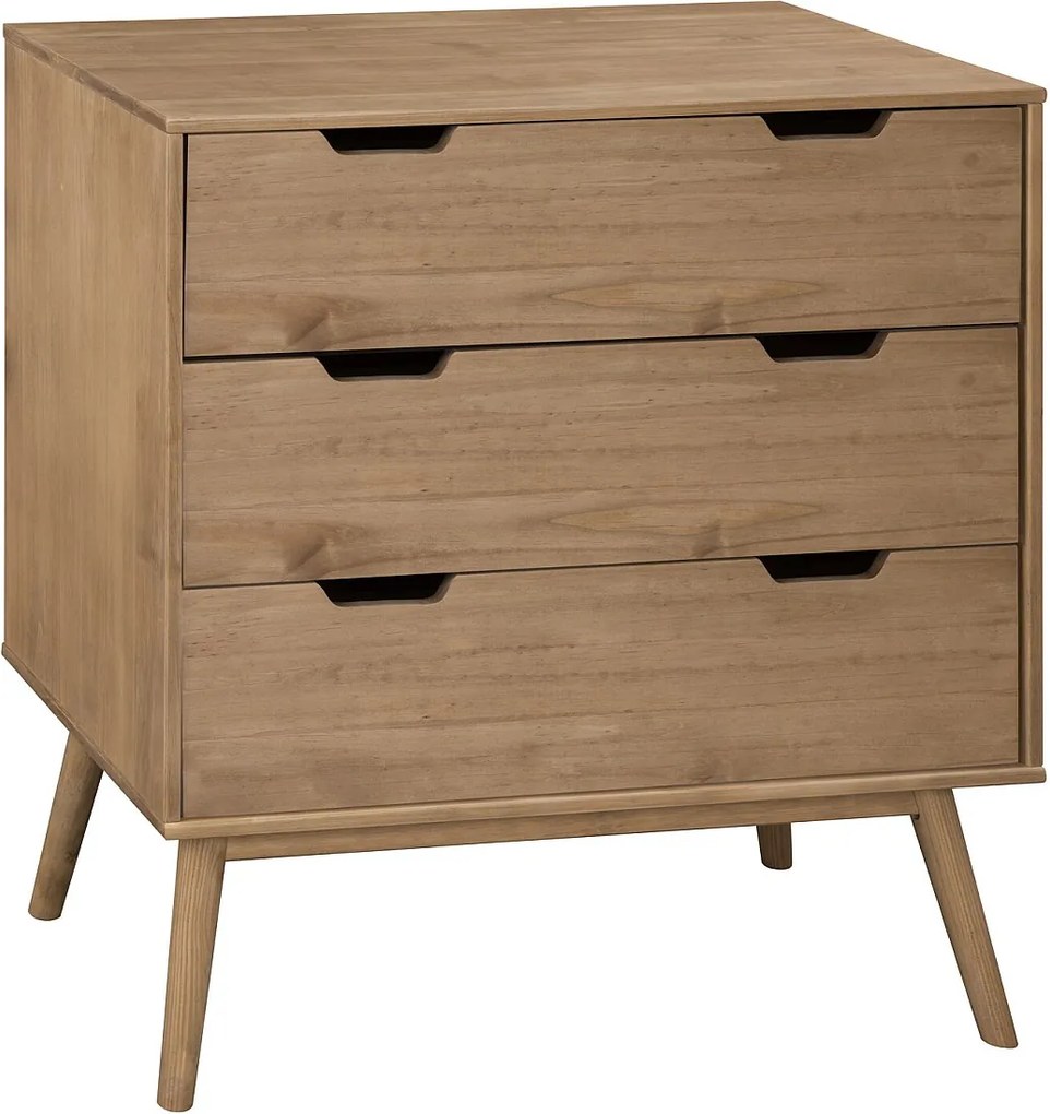 Stolik nocny Bali z 3 szufladami, wykonany z litego drewna sosnowego, prowadnice metalowe.