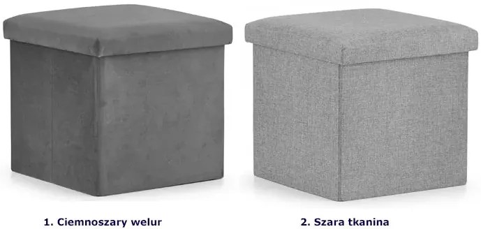 Ciemnoszara kwadratowa welurowa pufa ze schowkiem - Teni 3X