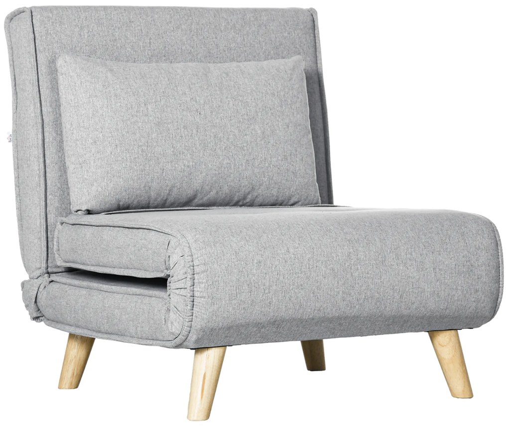 HOMCOM Fotel Rozkładany, 6-stopniowa Regulacja Oparcia, Wygląd Lnu, do 150 kg, Jasnoszary