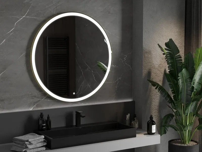 Mexen Esso lustro łazienkowe podświetlane, okragłe 100 cm, LED 6000K, antypara, rama złota - 9825-100-100-611-50