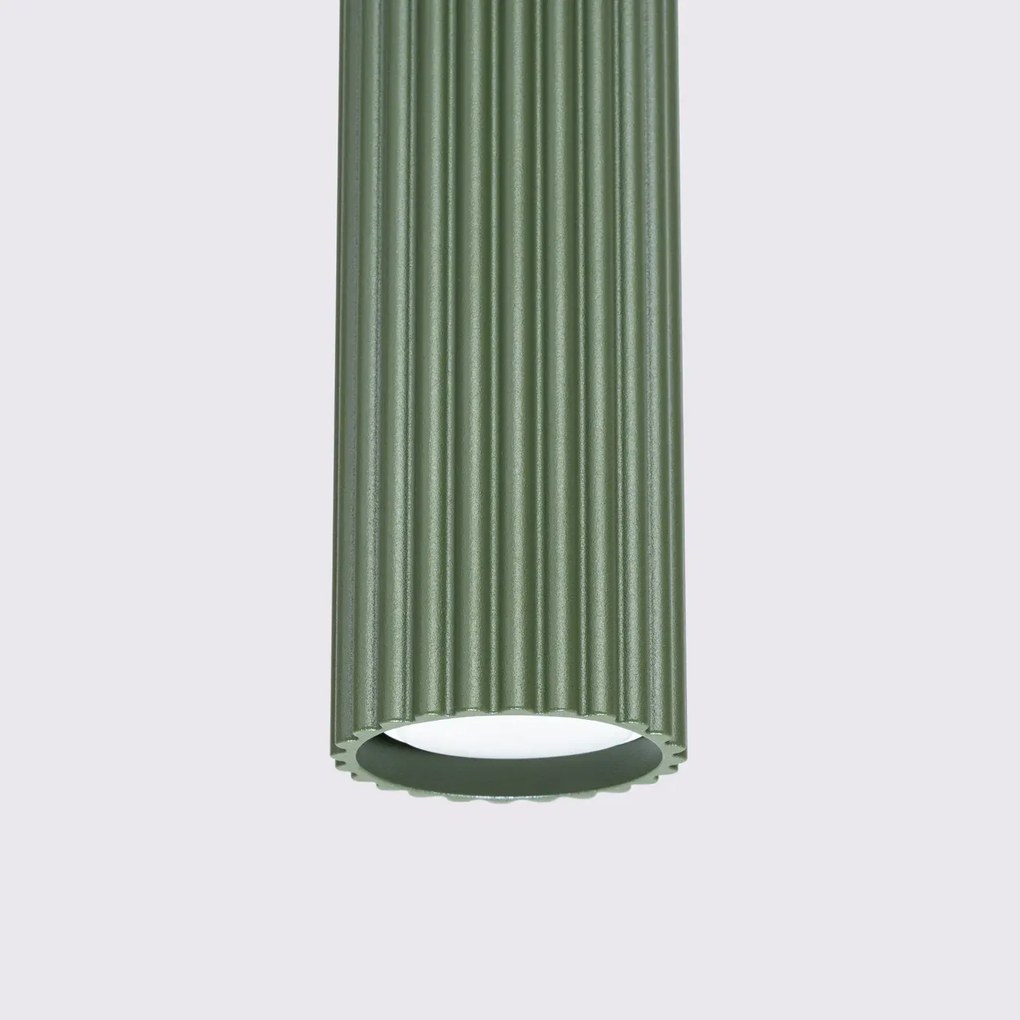 Lampa wisząca KARBON 3L zielona oliwka ryflowana SOLLUX  LIGHTING