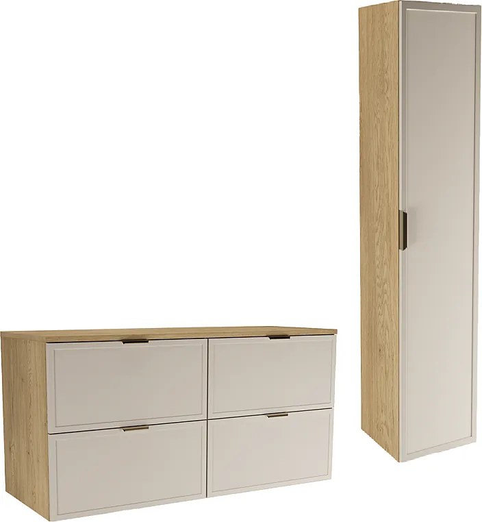 Zestaw do Łazienki 120cm Szafka z Blatem Słupek Fronty Ramka Dąb Cremona / Kaszmir Roma