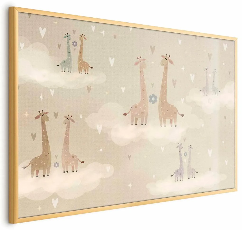 Plakat Zakochane żyrafy 60x40 cm z ramą złotą bez marginesu ARTGEIST B