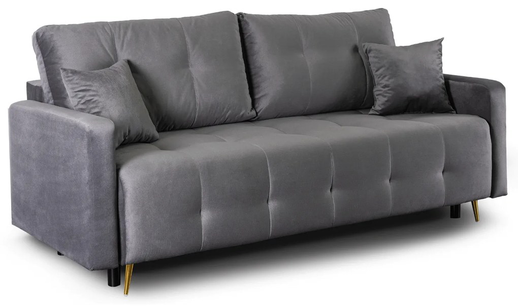 Sofa z Funkcją Spania SEUL Rozkładana Dwuosobowa Welurowa Szara Nowoczesna do Salonu
