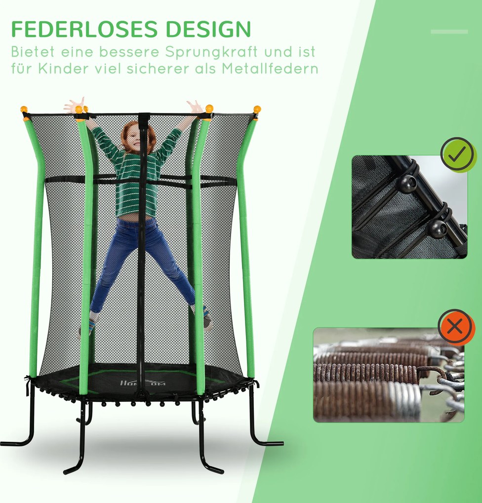 HOMCOM Trampolina Dziecięca, Ø163,5 cm, z Siatką Ochronną, Wyściełana, Stal, Udźwig do 50 kg
